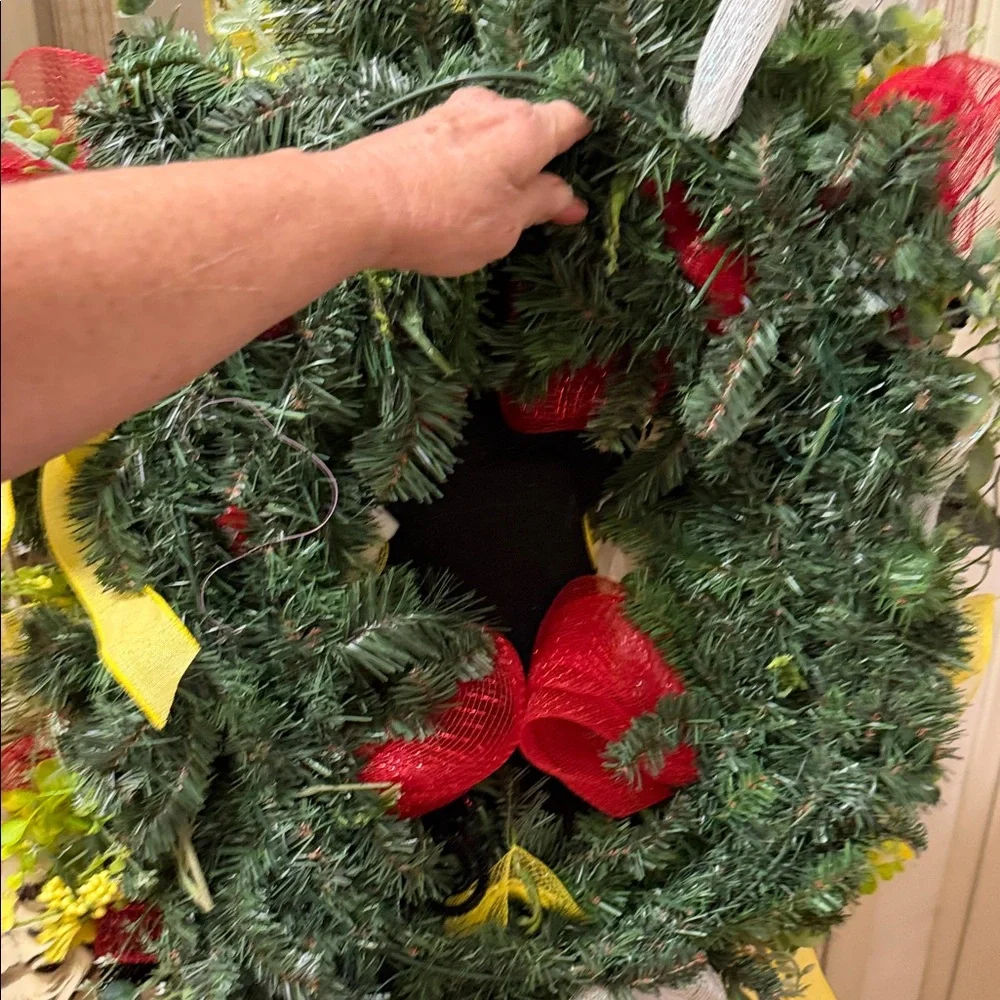 Yellow Bee Holiday Wreath with Plush Bee Accent